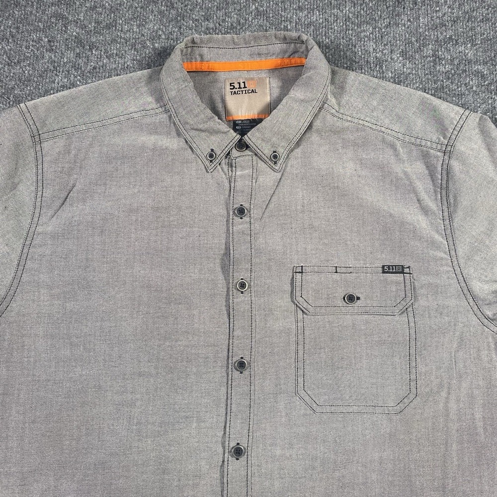 5.11 Tactical Mens Large Beta Short Sleeve Button up Shirt Pocket Chambray